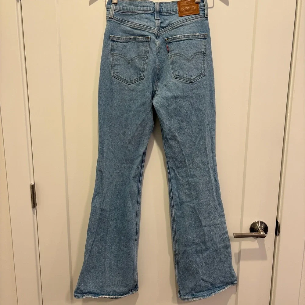 Levi's 70s High Flare Denim Jeans Light Wash Distressed Raw Hem Size‎ 26
